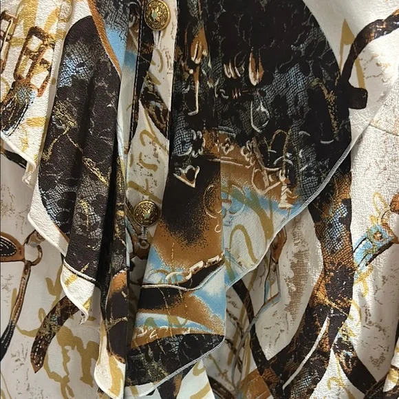 Escada Multicolor Abstract button down blouse with ruffle details. Size 44/L - Picture 5 of 10
